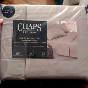 CHAPS by Ralph Lauren 6-piece King Sheet Set w/4 Pillowcases Light Taupe Stripe